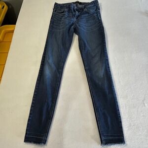 PROSPERITY Womens Blue Denim Skinny Jeans Frayed Hem Size 28